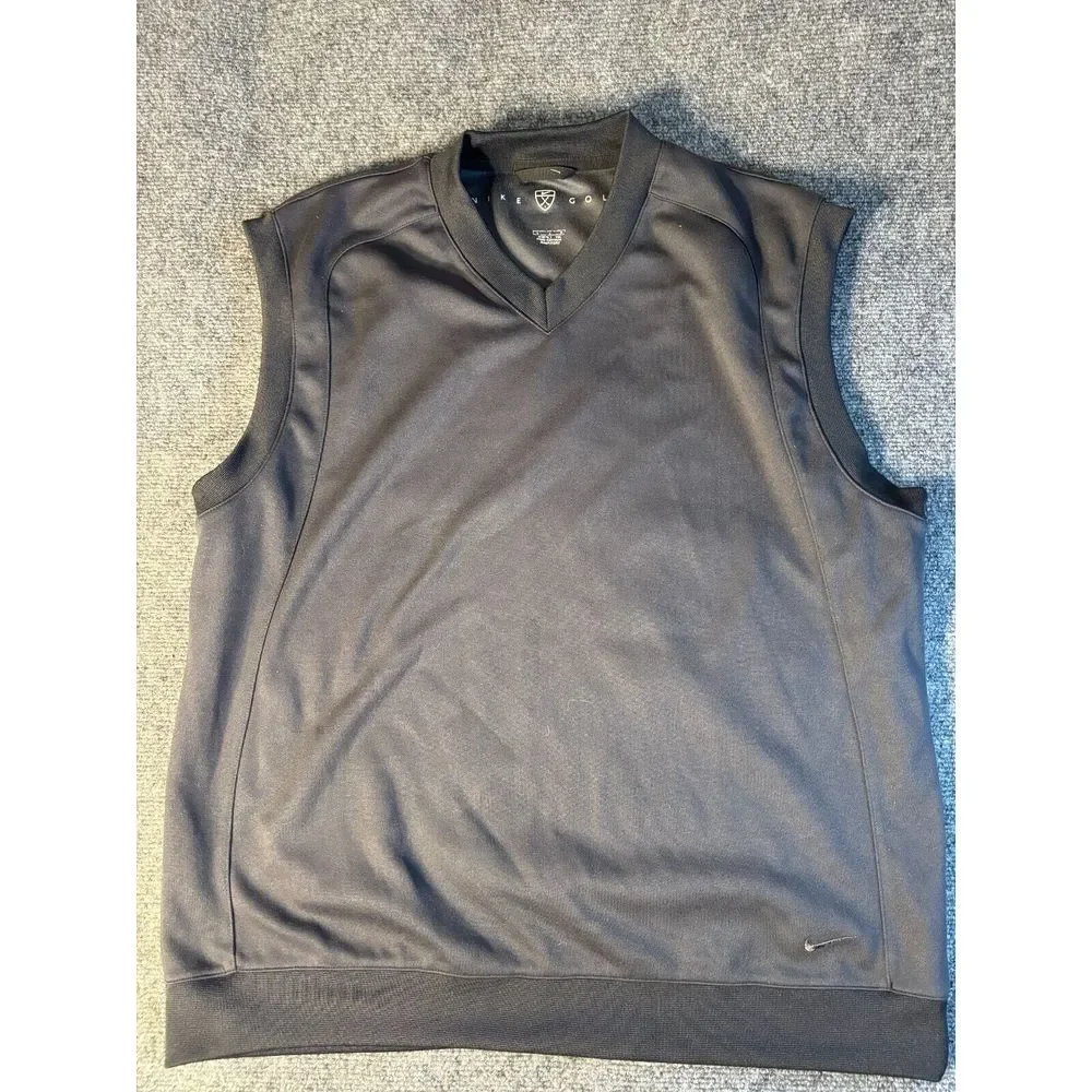 Nike Golf Activewear Tank Top Men Large Black Sleeveless V Neck Embroidered Logo